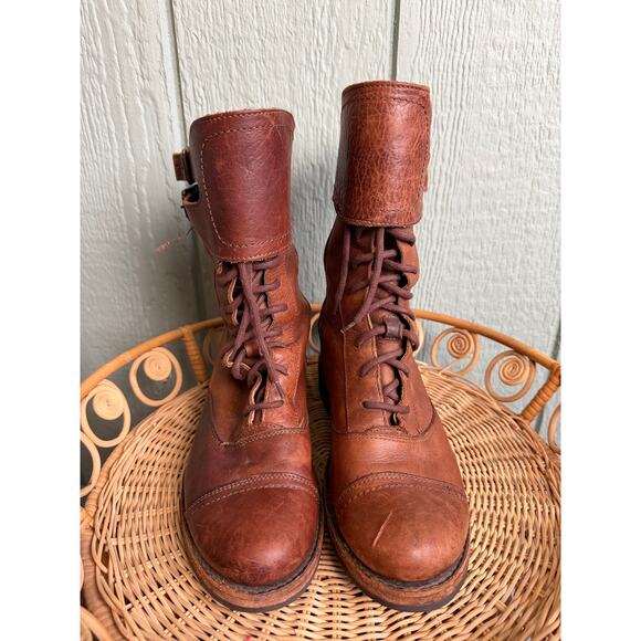 Frye Women's Size 8B Brown Leather Lace Up Cap Toe Military Combat Boot - Picture 2 of 8